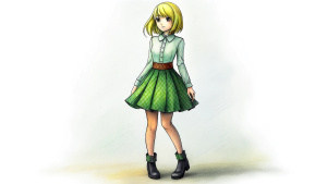 anime character wearing skirt with high heels