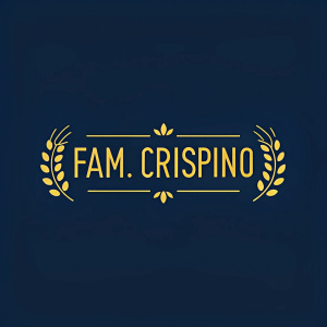 Modern logo for Fam. Crispino. Clean sans-serif font. Bright yellow text on dark blue background