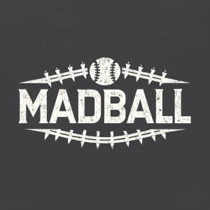 Madball logo in bold, distressed style. Dark grey background, centered