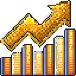 create a pixel art of an upward trend icon in a empty white background