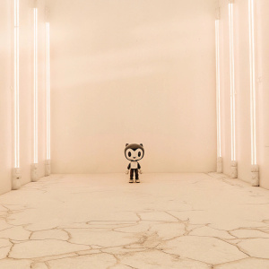 Bendy, from the video game 'Bendy and the Ink Machine', standing in a neon-lit alley. The alley has graffiti-covered walls and a cracked concrete floor.