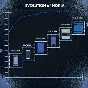 Infographic: Evolution of Nokia. Featuring a sleek digital timeline showcasing various models and sales data.