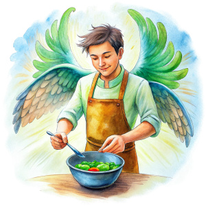 male angel cooking sinigang