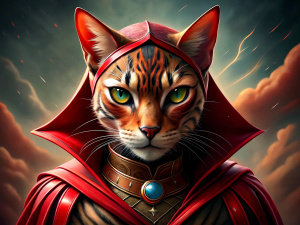 Bengal cat as a Scarlet witch from marvel