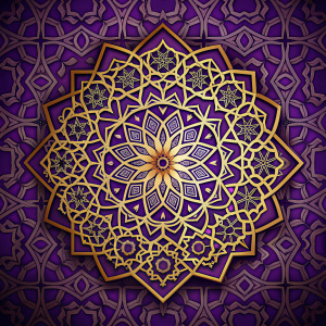 Islamic pattern black purple gold background
