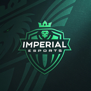Promotional graphic for Imperial Esports. Green emblem logo, modern sans-serif font, against dark background.