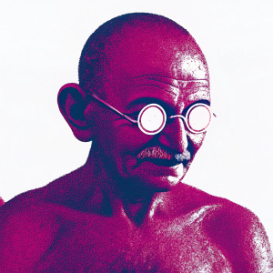 3D digital model of Mahatma Gandhi. Detailed face and iconic spectacles. Rendered in high-definition.