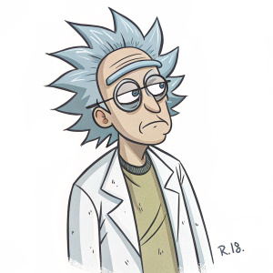 Rick Sanchez from Rick and Morty, weary expression, disheveled hair. Sketch style illustration