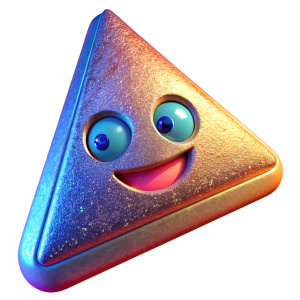 a triangle pointed to the side like a play button emoji with a happy face