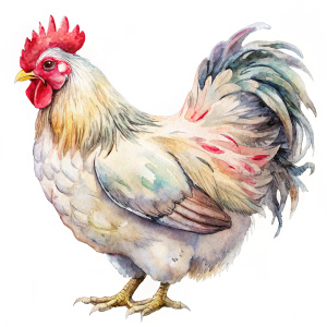 realistic watercolor appearance solid color german langshan chicken breed, white background