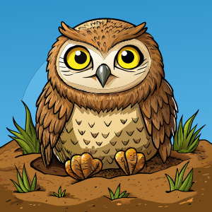 Cute Hand Drawn Burrowing Owl Is Poised In Its Own Habitat Cartoon 