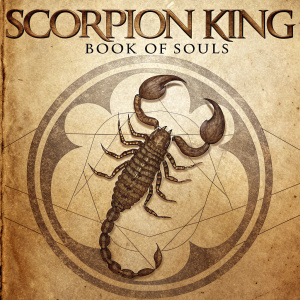 DVD Cover Art for 'Scorpion King: Book of Souls'. Central focal point features a detailed, sepia-toned scorpion, rendered in intricate detail. Title 'Scorpion King: Book of Souls' prominently displayed at the top in bold, aged font. Digital illustration style, sepia-toned aesthetic.