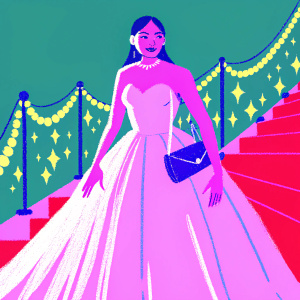 Freida Pinto at the Cannes Film Festival. Wearing a silver sequined gown, holding a clutch. Confident pose. Background is dark with twinkling lights.
