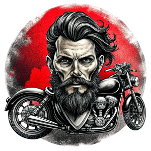 motorcycle club tattoo design - perfect realistic art - high-definition - grey and black - white background 