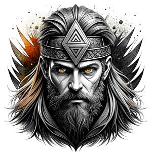 walhalla, viking warrior,  runics face, black work, white backrounds