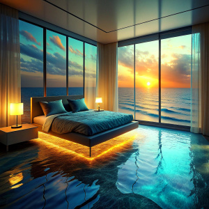 real luxury bedroom sea submerged room half filled with wave sea             
  The Bioluminescent   phenomenon Intensive Amazing light sunset  light reflections 
