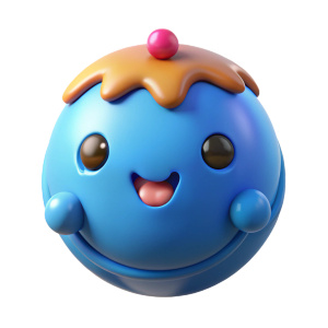 синий cheerful ball, anime kawaii,, ice cream,  White background