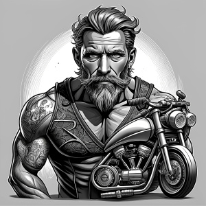 motorcycle biker tattoo design - perfect realistic art - high-definition - grey and black - white background 