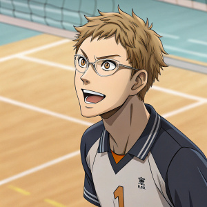 Fan art of Kei Tsukishima from Haikyuu!! created by OtotoKun. Focuses on Kei's expressive face and volleyball spirit.