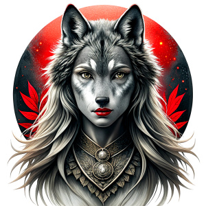 Nordic Godness Ylva She-Wolf - perfect realistic art, high-definition grey and black, white background tattoo design