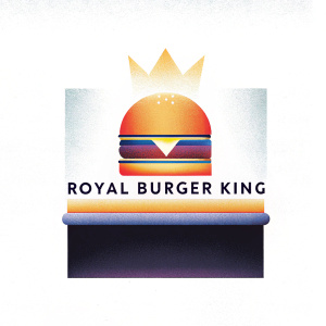 Royal Burger King logo. Golden crown adorned burger in a sleek, bold design. Dominant black, red, and yellow color scheme.