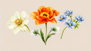 3 beautiful flowers in a row