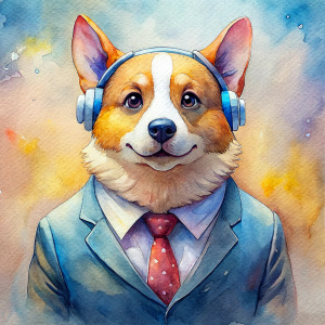 very fat corgi in the form of a customer service operatora corgi in the form of a customer service operator