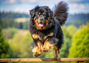  black Tibetan mastiff jump