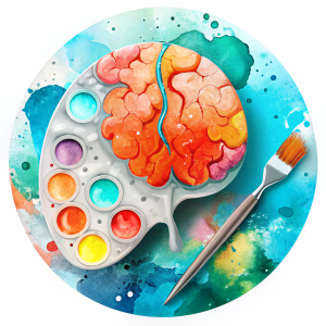  palette and paintbrush on a brain 