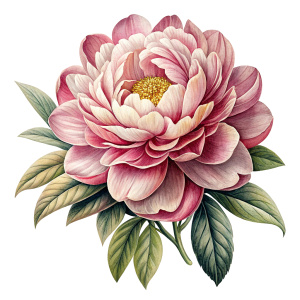 Vintage illustration style peony on white background.