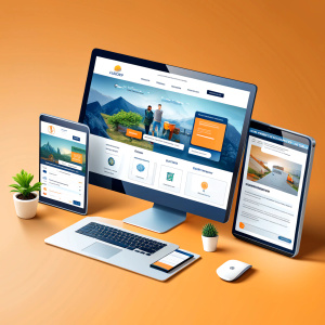 Generate a mockup of an informational website illustrating responsive design suitable for a website development company website.