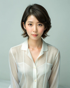 1girl, 28-year-old Korean actress IU, short hair, wearing an unbuttoned transparent pajamas showing off her plump upper body, bed background: 1.2, collarbone, 45°C looking at the audience, ((perfect body proportions)), (lying 'half-length view' :1.1),Beautiful and mature, grinning, deep shadow,<lora:DetailedEyes_xl_V2:1>,64k,((Fidelity:1.2))<lora:neg4all_bdsqlsz_xl_V7:1>,(Super refined oval face)),(( Beautiful eyes with long eyelashes, ((Leica RAW photo)), ((super fair skin)),((super real face))