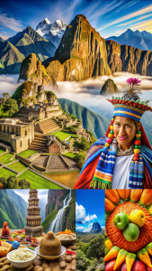 
Imagen que representa la cultura y tradiciones de América del Sur:
Descripción:

Foto: Un collage vibrante que captura la esencia de la cultura y tradiciones de América del Sur.
Elementos:

Diversidad: El collage debería incluir elementos que representen la diversidad cultural del continente, desde las culturas indígenas de los Andes hasta las vibrantes tradiciones afrodescendientes de Brasil.
Símbolos icónicos: Incluir símbolos icónicos como el mate argentino, las ruinas incas de Machu Picchu,