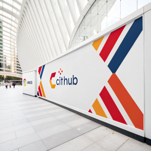 Modern logo design of Citihub. Bold and vibrant colors, set against a sleek, minimalistic white background.