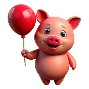 cute pig holding a balloon