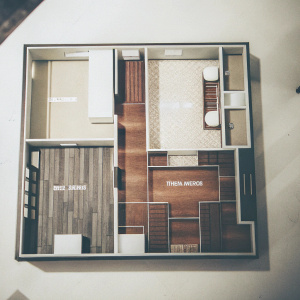Floor plan of Jerry Seinfeld's apartment. Labels clearly marked for each room. Simple design with white background.