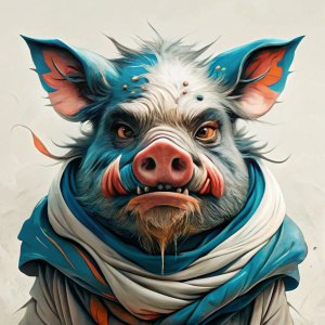 mad pig, cartoon, grotesque, Hanzo’s Midjourney, pencil drawing ...