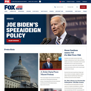 Screenshot from Fox News website. Article about Joe Biden's speech on foreign policy. The page layout includes a bold headline, supporting images, and related articles. A mix of color and grayscale elements.