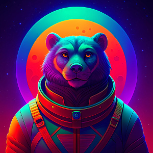 grizzly astronaut in the space, the style of retrofuturism

