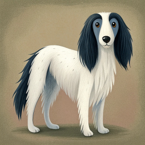 Scottish setter with a distinctive feature - black ears with a general white coat color.