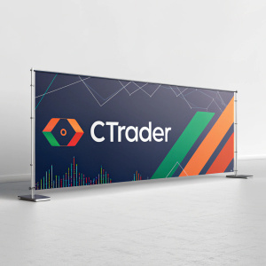 cTrader logo on a sleek, modern website banner. Vibrant colors and minimalist design.
