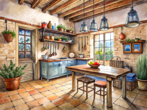 a sketch of a provence kitchen