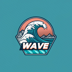 Eye-catching graphic logo featuring a wave-like shape. Modern comic book style font for the brand name