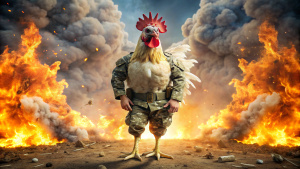 голая курица в военной форме, взрыв