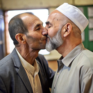 Two gay Egyptian hunks in a poll kissing