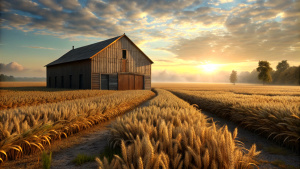 farm, dawn, wheat field