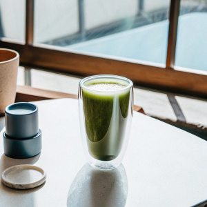 modern glass with matcha  on table