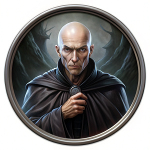 d&d, round pog token,  transparent background, no shadow. cultist in black robes, bald