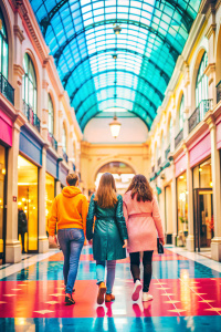 imagen de una galería o shopping de compras con personas caminando a lo lejos
