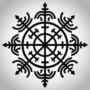 Nordic dragon-boat - pattern vegvisir symbol –  high-definition design grey and black, realistic tattoo design, white background